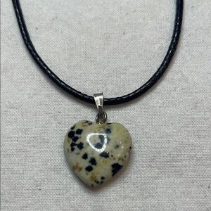 2/$20 Hand Crafted Heart-Shaped Dalmatian Stone Pendant Necklace Artisan NWT